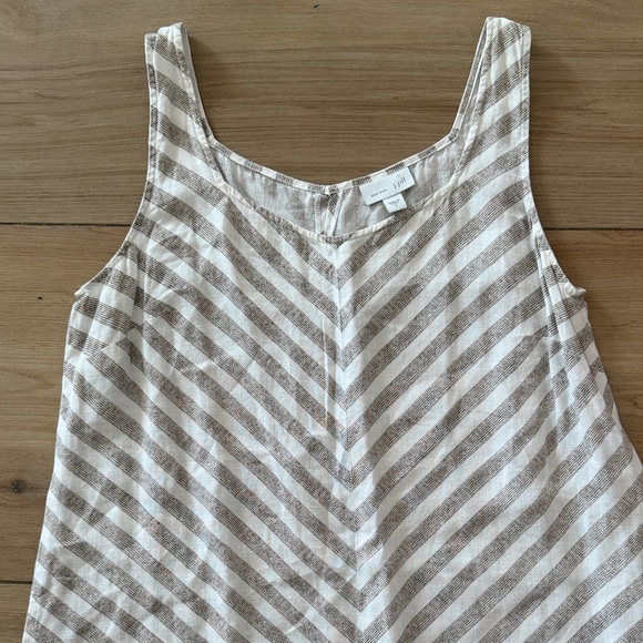 J. Jill Love Linen Striped Sleeveless Midi Dress Tan White 100% Linen Small - Picture 3 of 7